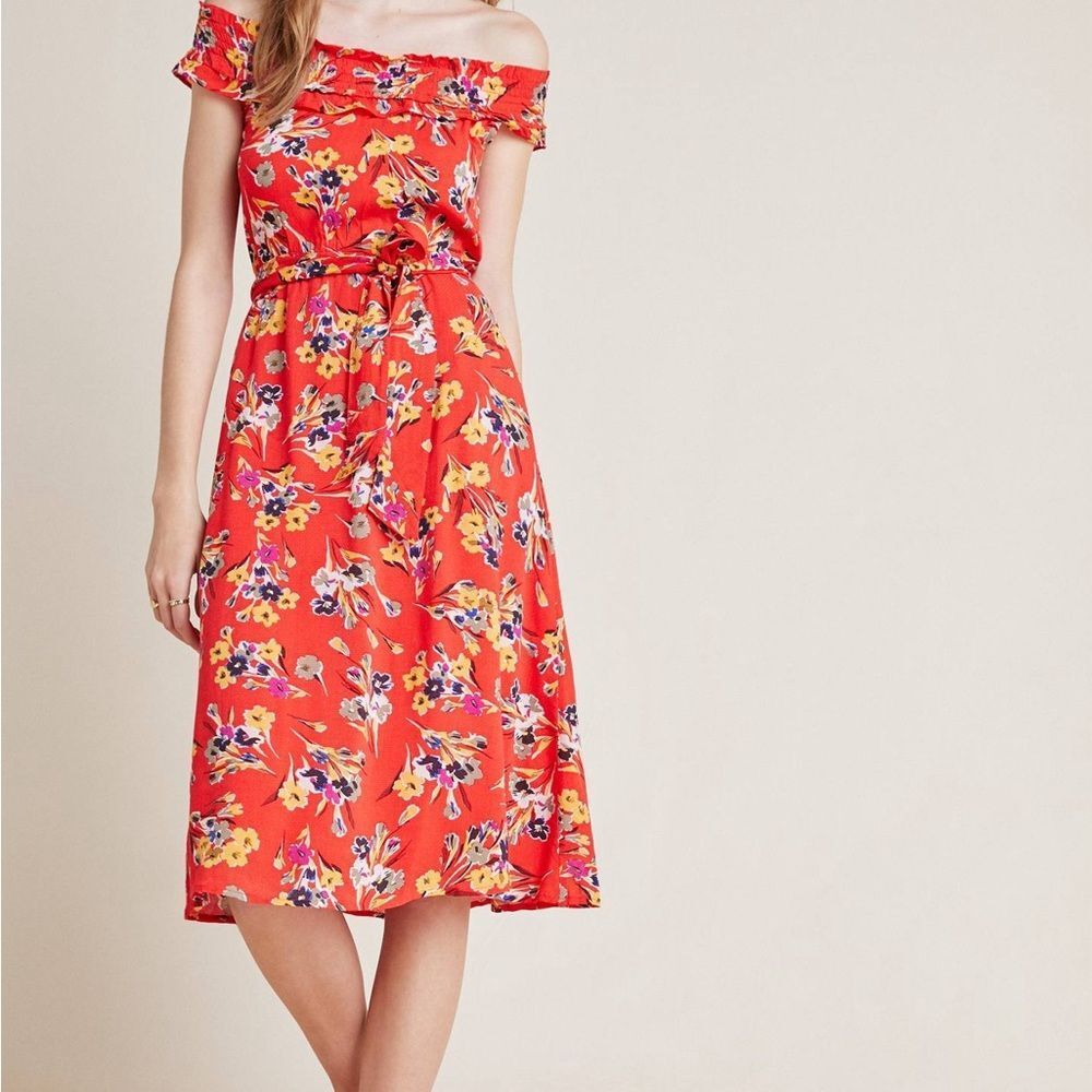 Anthropologie, 52 Conversations Off-The-Shoulder Floral Dress – Size 6 – Pockets